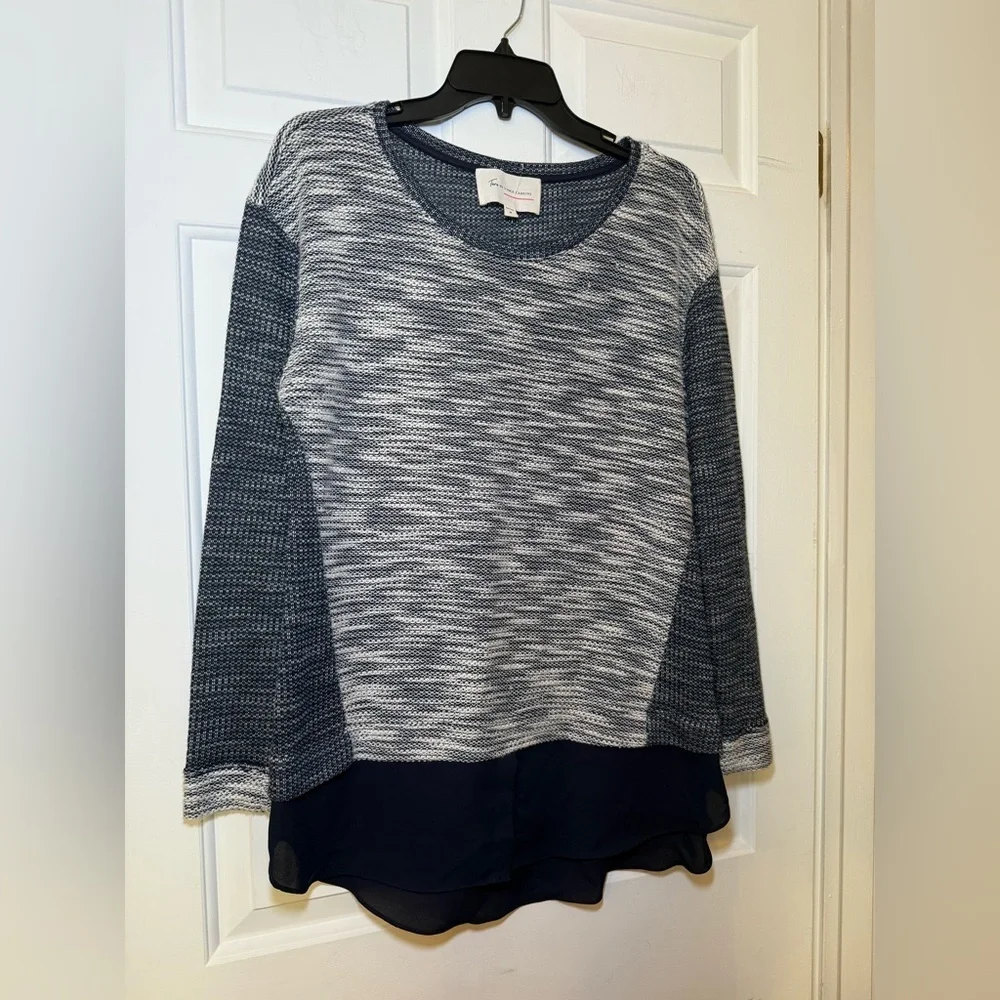 Two By Vince Camuto 2 In 1 Sweater Navy Silver & White Tweed Medium Preppy